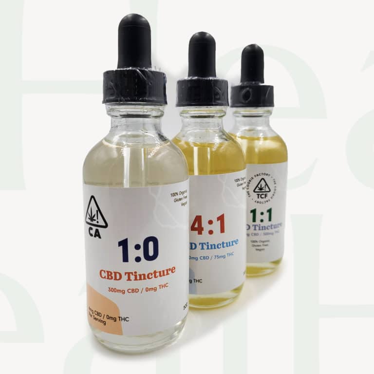 CBD and THC tinctures ranging from 300MG of pure CBD (1:0), to 300MG CBD:300MG THC (1:1)
